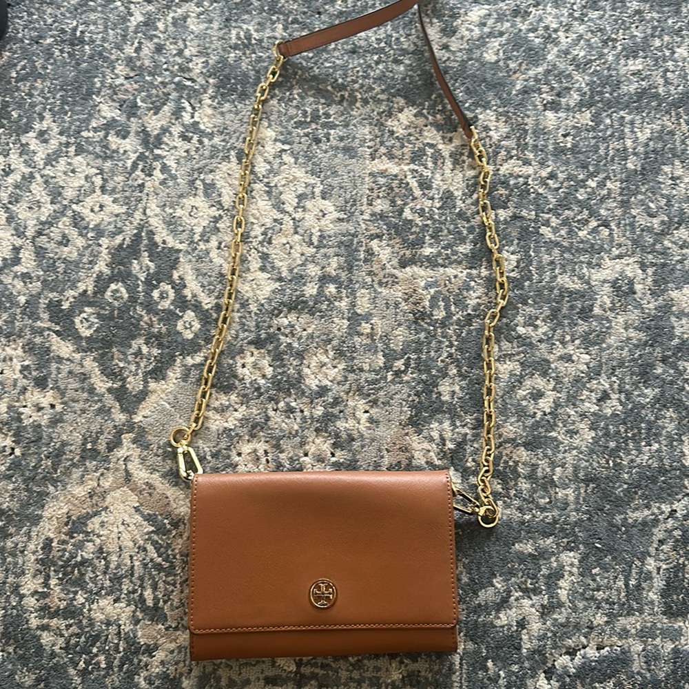 Tory Burch wallet on a chain in medium brown - fair condition